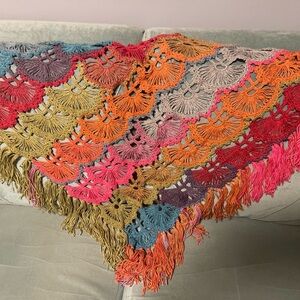 Colorful Crochet Fringe Shawl